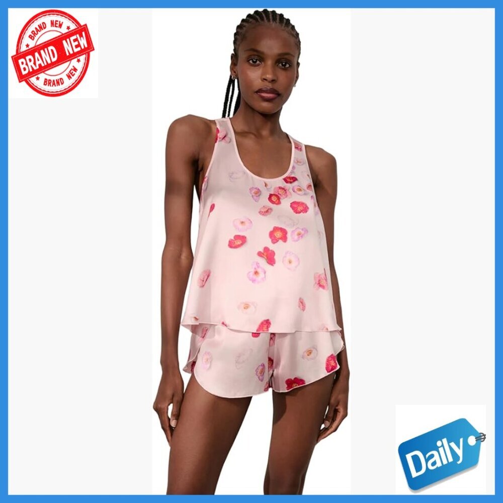Washable Silk Pajama Set, Tulip Back Tank & Shorts, Size Large